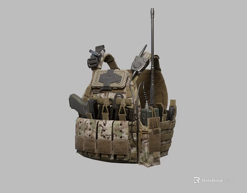 Camouflage Tactical Vest with Multiple Pockets Gear Attachments and Durable Straps for Military Operations 3d model 