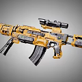 Yellow Tactical Assault Rifle with Scope Magazine and Ergonomic Grip Modern Military Weapon Design