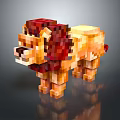 Pixel Art Lion Game Character 3D Model With Red Mane And Golden Body