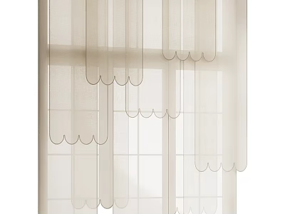 Beige Sheer Curtain With Scalloped Edges For Window Natural Light Filtering 3d model