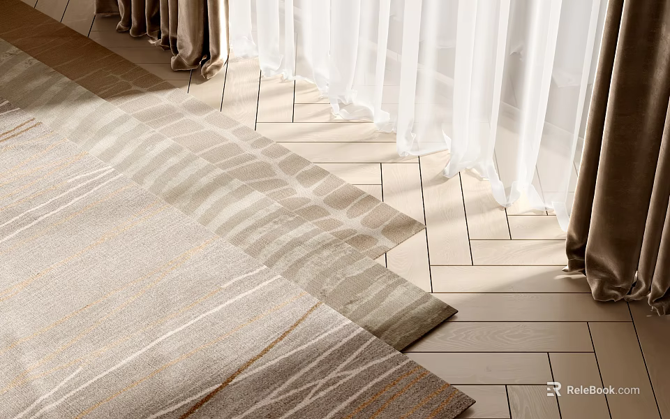 Modern Square Rug With Neutral Tones On Wooden Floor In Living Room Interior 3d model 