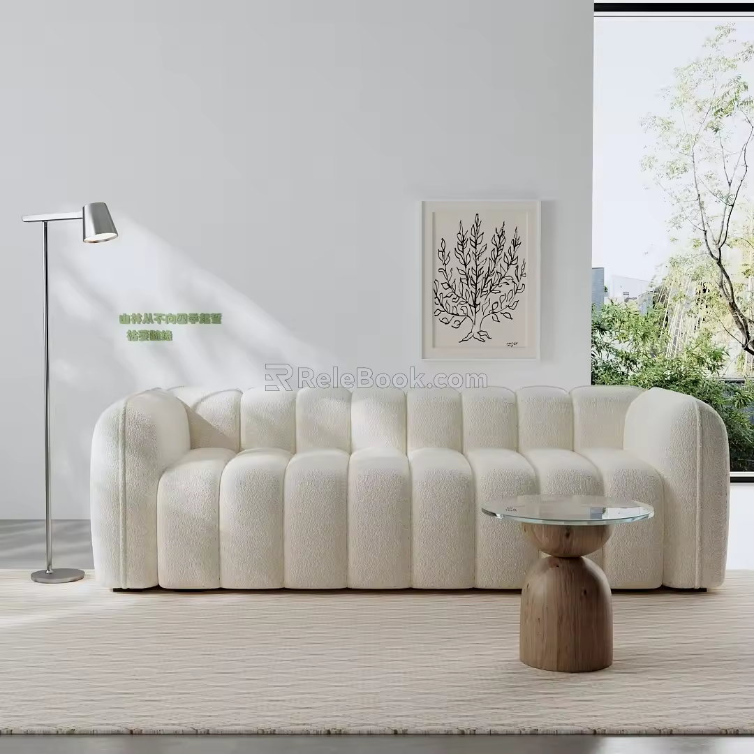Cream Style Simple Modern Sofa Two-Seat Modular Sofa 3d model
