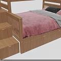 Wooden Bunk Bed With Stairs Storage Drawers Guardrails And Pink Bedding