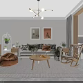 Modern Living and Dining Room Interior With Sofa Coffee Table Chandelier And Plants