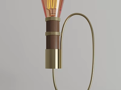 Modern Table Lamp With Brass Circular Stand Wooden Accent And Vintage Bulb 3d model