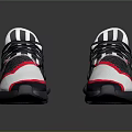 Stylish Black White Red Casual Sneakers With Mesh Upper And Thick Sole