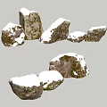 Natural Snow Covered Stones And Wood Elements With Textured Surfaces 3d model
