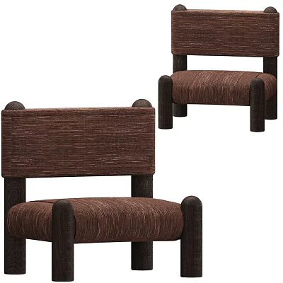 Modern Brown Accent Chair With Fabric Upholstered Seat Backrest And Wooden Legs 3d model