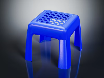 Blue Plastic Stool With Hollow Grid Seat Design And Smooth Reflective Surface 3d model