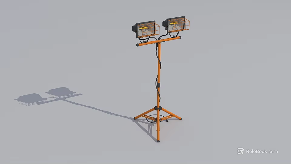 Portable Double Head Work Light With Orange Stand And Rolling Wheels For Construction Use 3d model