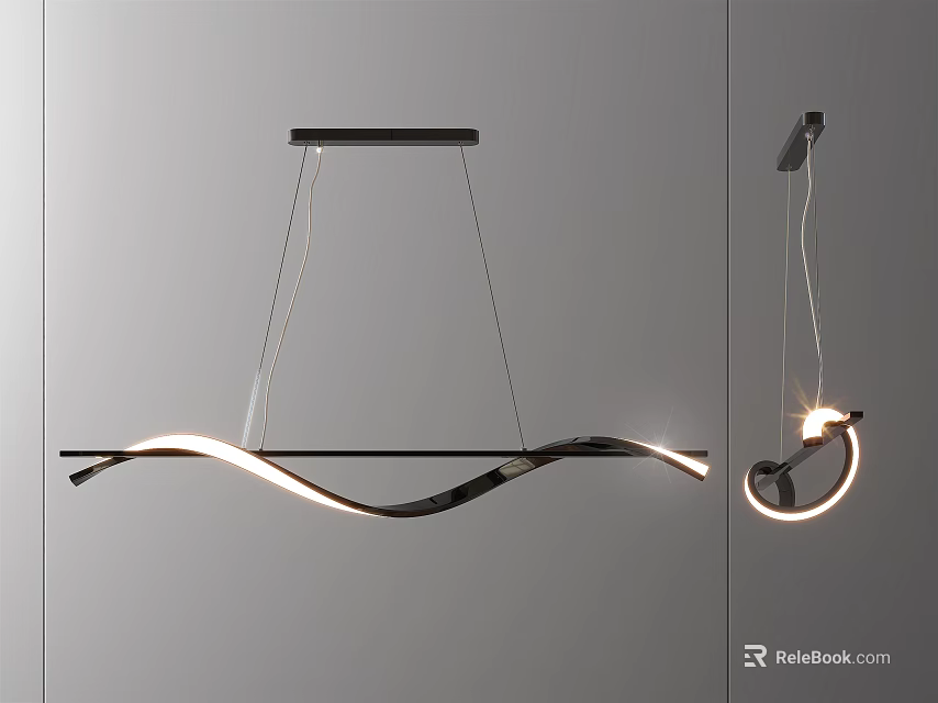 Modern Curved And Circular Pendant Lights With Illuminated Metal Frame Design 3d model 