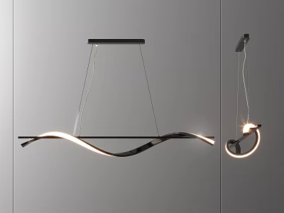 Modern Curved And Circular Pendant Lights With Illuminated Metal Frame Design 3d model