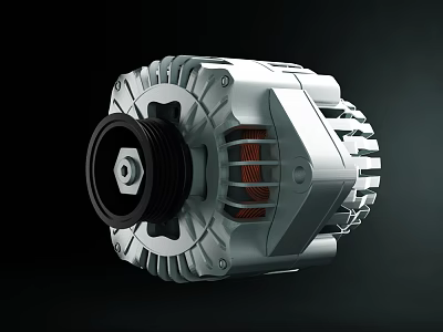 Industrial Alternator with Metal Housing Black Pulley and Red Copper Coils Design 3d model
