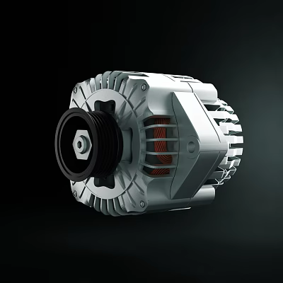 Industrial Alternator with Metal Housing Black Pulley and Red Copper Coils Design 3d model