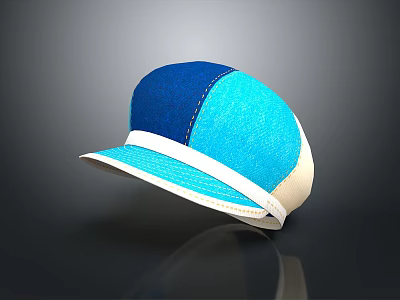 Color Block Denim Hat Featuring Blue Light Blue Beige Panels And White Brim 3d model