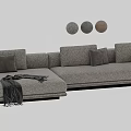 Modern Light Gray Sectional Sofa with Plush Pillows Soft Throw Blanket and Round Decorative Balls 3d model