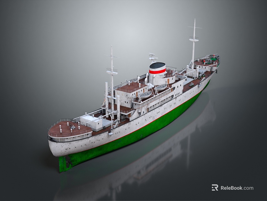 White And Green Ship With Detailed Deck And Masts 3d model 