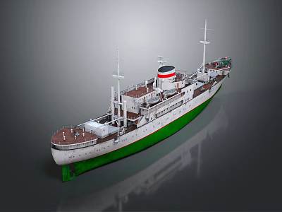 White And Green Ship With Detailed Deck And Masts 3d model