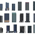Modern High Rise Office Buildings With Varied Architectural Designs And Glass Facades