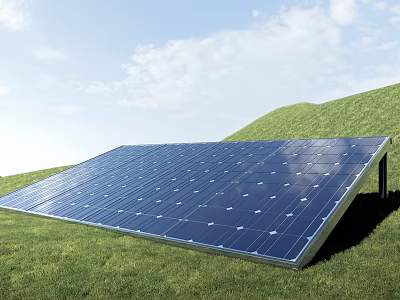 Commercial Solar Panel Equipment Installed On Green Grass Field For Renewable Energy Production 3d model