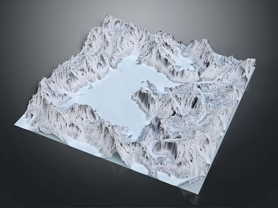 Garden Landscape Design Featuring 3D Square Mountain Terrain And Central Water Area 3d model