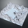 Garden Landscape Design Featuring 3D Square Mountain Terrain And Central Water Area