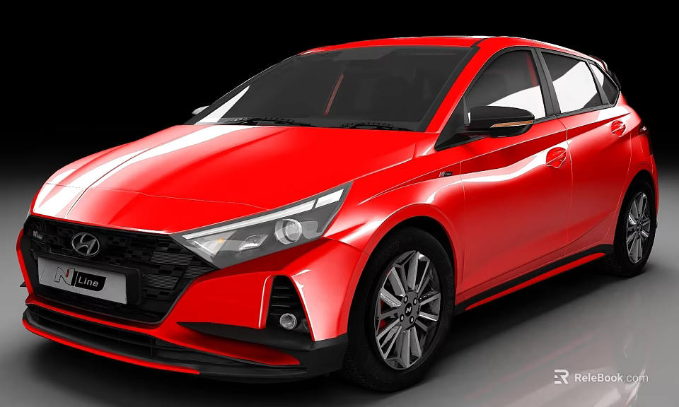 Red Hyundai Hatchback Exterior Design With Sleek Front Fascia And Alloy Wheels 3d model 