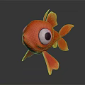 Cartoon Red Goldfish Character with Big Eyes Orange Fins Tail 3D Model on Gray Surface