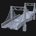 Detailed 3D Model of Broken Stone Arch Bridge With Damaged Structure