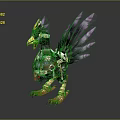 Fantasy Bird Character In Decorative Armor With Purple Feathers Sharp Claws And Helmet Headpiece