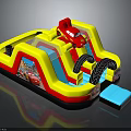 Inflatable Playground Equipment With Red Car Slide Tires Yellow Red Cartoon Design