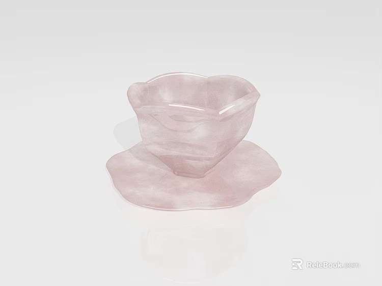 Elegant Heart Shaped Pink Cup With Saucer Smooth Marble Like Texture Decorative Tableware 3d model 