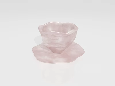Elegant Heart Shaped Pink Cup With Saucer Smooth Marble Like Texture Decorative Tableware 3d model