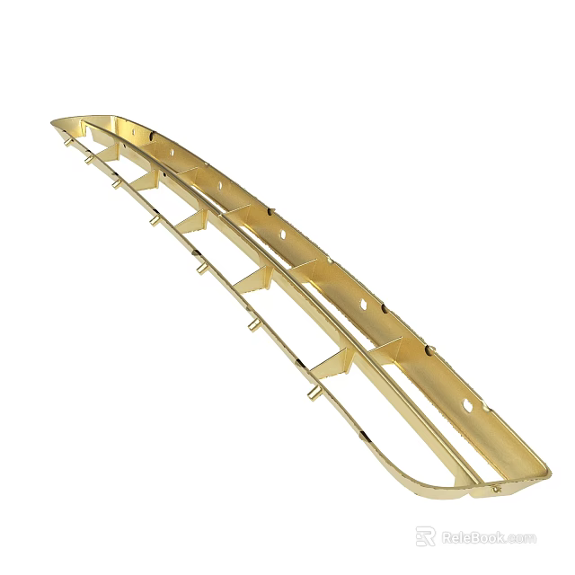 Golden Metal Automotive Trim Strip With Holes And Mounting Brackets 3d model 
