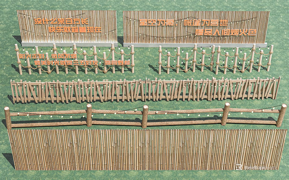 Bamboo Railings In Various Styles And Combined Designs For Outdoor Garden Lawn 3d model 
