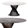 Elegant Round Marble Dining Table With Black Metal Geometric Base Intricate Design