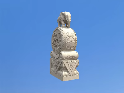 Traditional Architectural Component With Elephant Sculpture Circular Drum And Carved Base Patterns 3d model