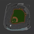 3D Model Of Baseball Stadium Featuring Green Field Gray Stands And Arched Windows