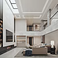 Modern Loft Living Room Interior Design With Sofas Chandelier And Artwork 3d model