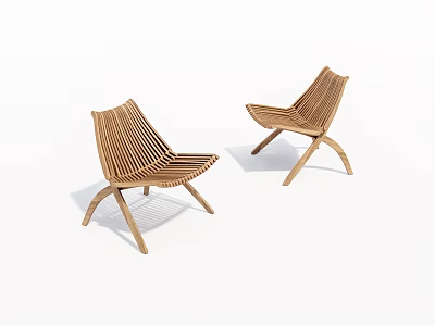 Modern Minimalist Wooden Single Chair With Slat Design And Curved Legs 3d model