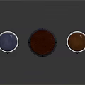 Three Stylish Bar Stools With Leather Seats And Metal Legs In Blue Brown Colors