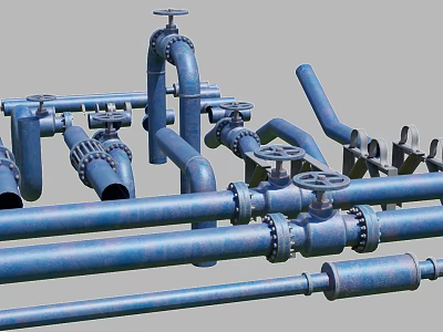 Industrial Piping System With Valves Fittings And Flanged Connections For Industrial Use 3d model