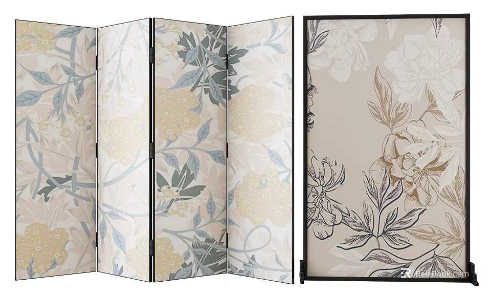 Room Divider Screens With Floral Patterns Decoration 3d model 