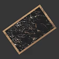 Dining Table with Black Marble Tabletop Golden Veins Wooden Frame and Round Base