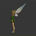 Tinker Bell Game Movie Character With Green Leaf Dress Transparent Iridescent Wings And Blonde Hair