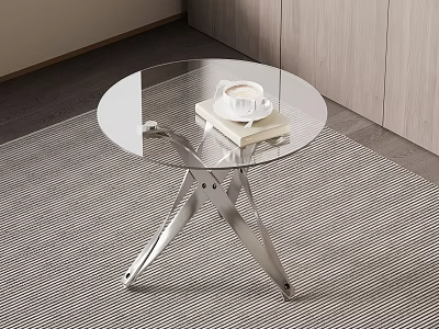 Modern Round Glass Top Side Table with Metal Legs and Book Cup 3d model