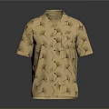 Stylish Beige Short Sleeve Collared Shirt With Ginkgo Leaf Pattern And Pocket