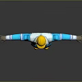 Man in Yellow Hard Hat and Blue Work Uniform With Arms Outstretched Against Gray Background
