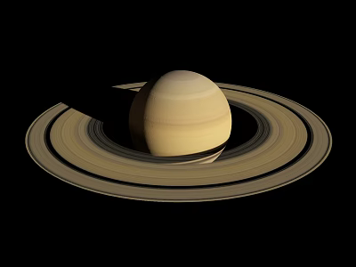 Saturn Planet With Prominent Rings And Yellowish Beige Striped Surface In Space 3d model
