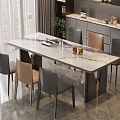 Sleek Modern Dining Table Set With Marble Top And Mixed Color Chairs And Metal Legs
